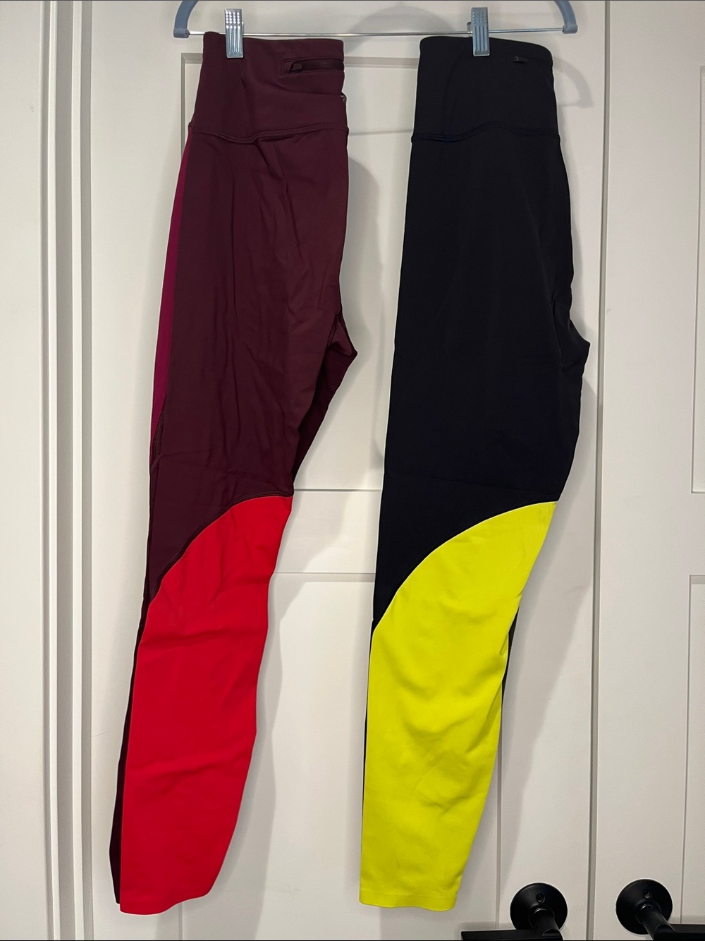 Athleta Adam Colorblock Leggings Bundle - Maroon/Red & Black/Neon Yellow Small